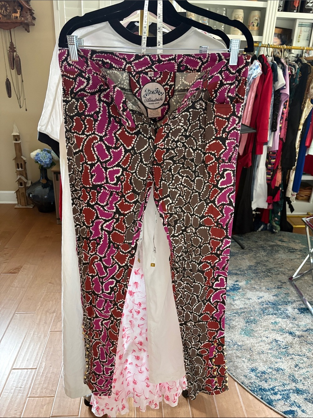 Almatrichi Madrid Spain Patterned Trousers Pants Size 42 Fuchsia Mosaic